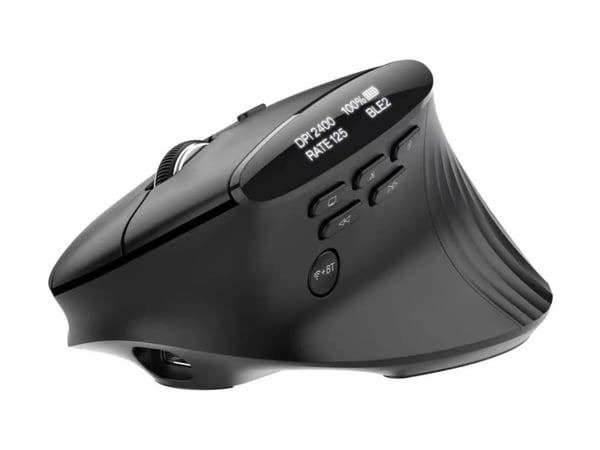 Acer Smart Fit - Mus - ergonomisk - vertikal - laser - 10 knapper - trådløs - 2.4 GHz, Bluetooth 5.0 - USB trådløs mottaker - svart