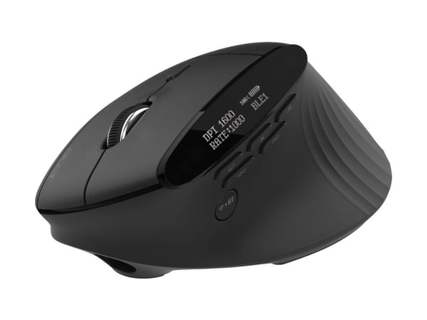 Acer Smart Fit - Mus - ergonomisk - vertikal - laser - 10 knapper - trådløs - 2.4 GHz, Bluetooth 5.0 - USB trådløs mottaker - svart