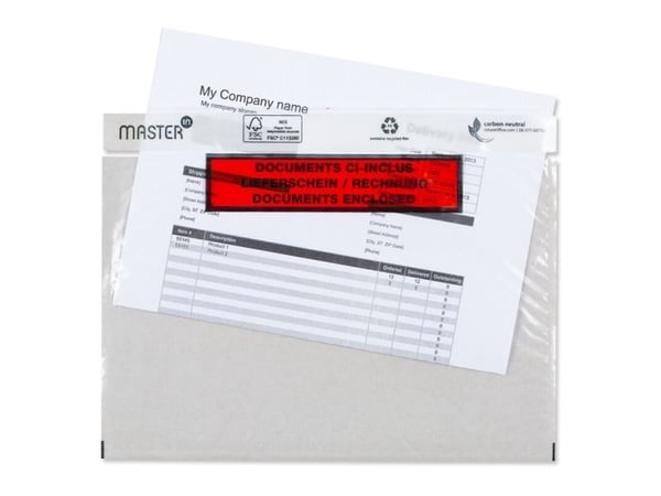 Følgeseddellommer, Master'in Performance C6, 175 x 140 mm, transparent red-black printed Packing lis