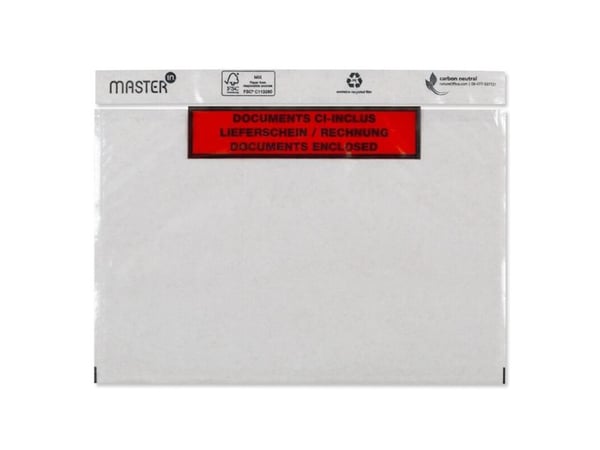Følgeseddellommer, Master'in Performance C6, 175 x 140 mm, transparent red-black printed Packing lis