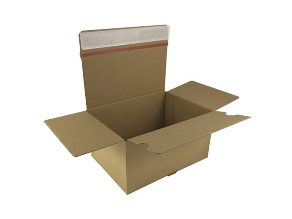 Postæske, indre dim: 200 x 200 x 100 mm 1-lags,B-flute, 3.000 mm, FEFCO 0701 m/Automatbund selvklæbe - (15 stk.)