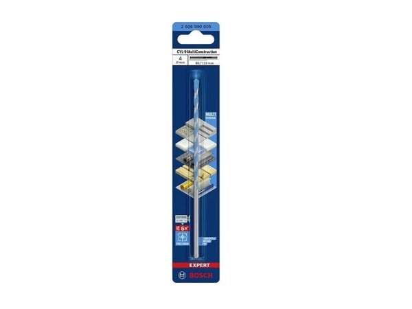 Bosch Cyl-9, Drill, Spiralborekrone, Høyrehåndsrotasjon, 4 mm, 130 mm, Keramisk, Betong, Plast, Mykt tre, Stål