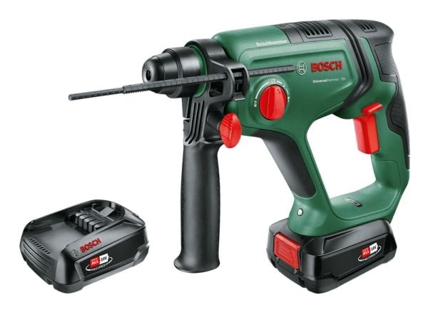 Bosch UniversalHammer 18V - Roterende hammer - trådløs - 4-mode - SDS-plus - 2 joule - 2 batterier, inkludert lader - 18 V