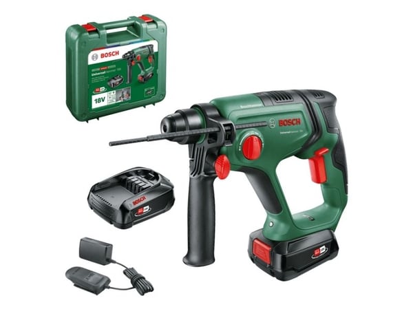 Bosch UniversalHammer 18V - Roterende hammer - trådløs - 4-mode - SDS-plus - 2 joule - 2 batterier, inkludert lader - 18 V