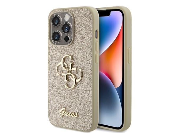 Originalt frontpaneldeksel GUESS GUHCP15LHG4SGD for iPhone 15 PRO (fast Glitter Big 4G / Gull)