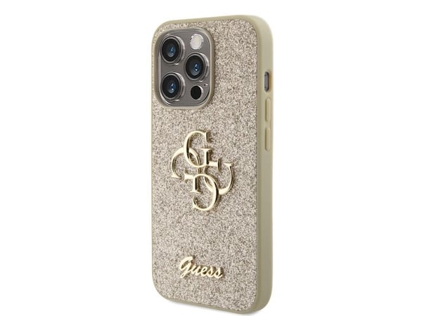Originalt frontpaneldeksel GUESS GUHCP15LHG4SGD for iPhone 15 PRO (fast Glitter Big 4G / Gull)