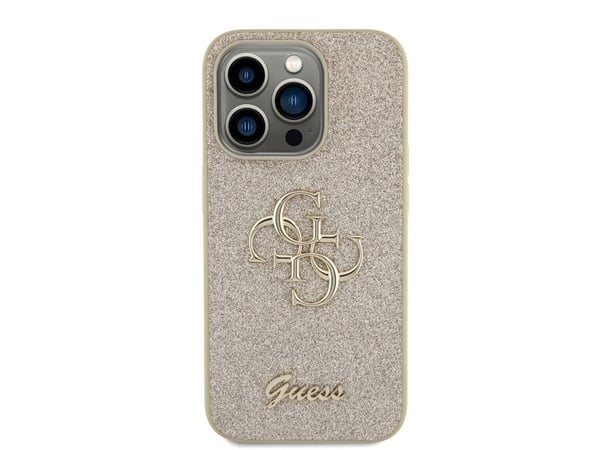 Originalt frontpaneldeksel GUESS GUHCP15LHG4SGD for iPhone 15 PRO (fast Glitter Big 4G / Gull)