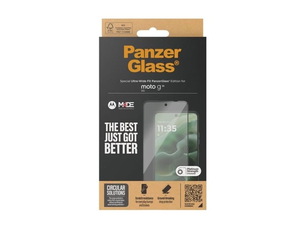 PanzerGlass - Skjermbeskyttelse for mobiltelefon - ultrabred passform - glass - rammefarge svart - for Motorola Moto G35