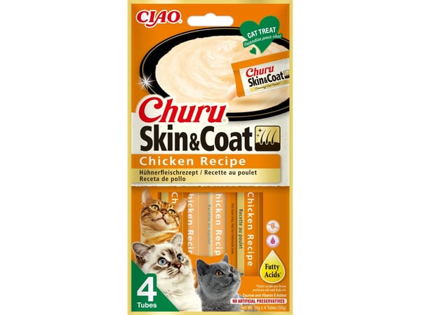 INABA Churu Skin&Coat Chicken recipe - Kattegodbidder - 4x14 g