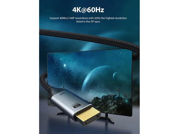 USB-C-kaapeli, 1,0 m, USB-C: Han - Displayport: Han, 4K60Hz,