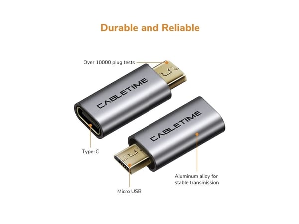 Cabletime CP78G, MicroUSB Type-B, USB Type-C, Grå
