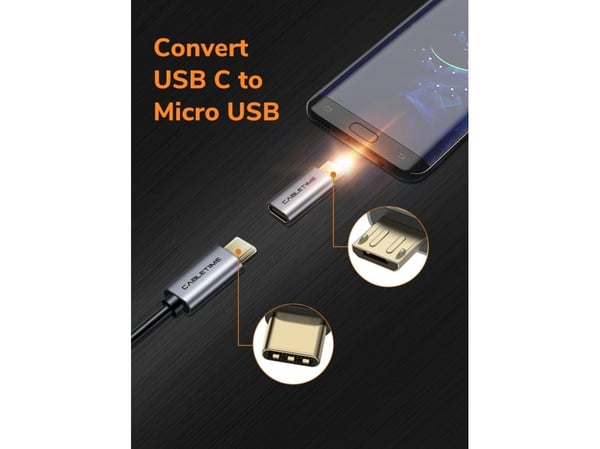 Cabletime CP78G, MicroUSB Type-B, USB Type-C, Grå
