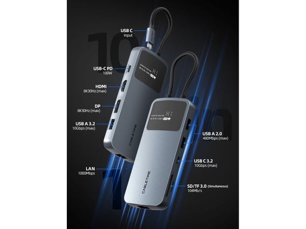 Cabletime CB80G, USB Type-C, MicroSD (TransFlash), SD, 10000 Mbit/s, 60 Hz, 7860 x 4320, 4320p