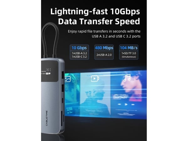 Cabletime CB80G, USB Type-C, MicroSD (TransFlash), SD, 10000 Mbit/s, 60 Hz, 7860 x 4320, 4320p