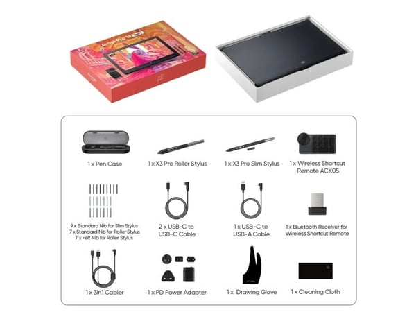 XPPen Artist Pro 19 (Gen 2), Kabel & Trådlös, 5080 lpi, 409 x 230 mm, USB/Bluetooth, 1 cm, Penna, Röra