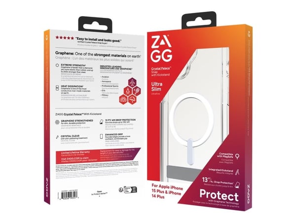 ZAGG Cases Crystal Palace SnapKS Apple iPhone 15 Plus/iPhone 14 Plus Clear EN/FR, Suojus, Apple, iPhone 15 Plus, iPhone 14 Plus, 17 cm (6.7"), Läpi...