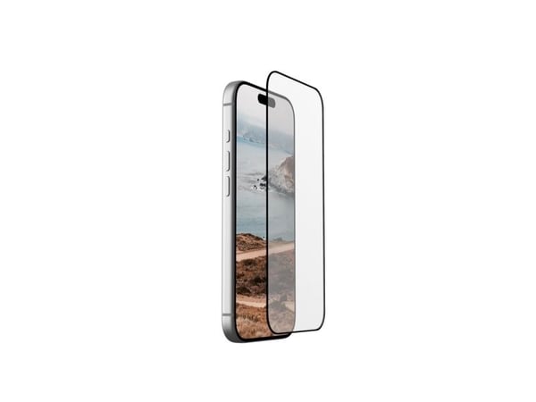 UAG Glass Shield karkaistu lasi iPhone 17 Pro:lle, mustalla kehyksellä varustettuna