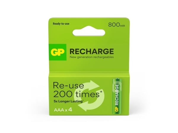 GP - Ladattava paristo, koko AAA, 800 mAh, 4-pack (201259)