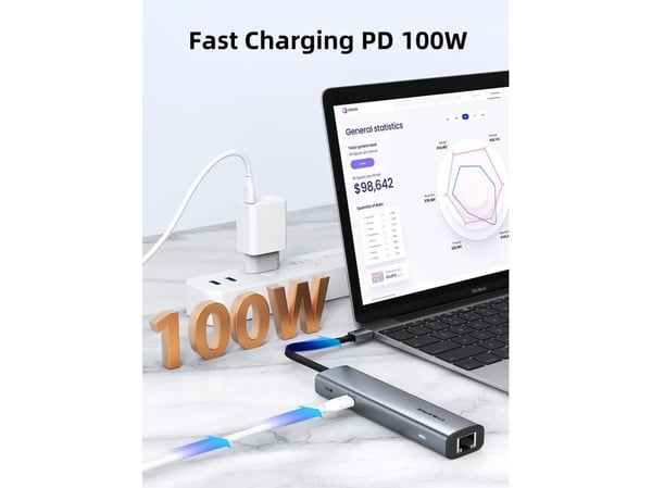 Cabletime HUBP7, USB Type-C, HDMI, RJ-45, USB 3.0, USB Type-C, MicroSD (TransFlash), SD, 5000 Mbit/s, 3860 x 2160, 2160p