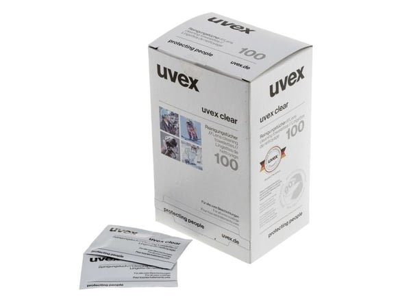 Uvex brille-renseservietter - Silikonefri til alle glas, pakket enkeltvis, æske med 100stk Uvex brille-renseservietter - Silikonefri til alle glas, pakket enkeltvis, æske med 100stk