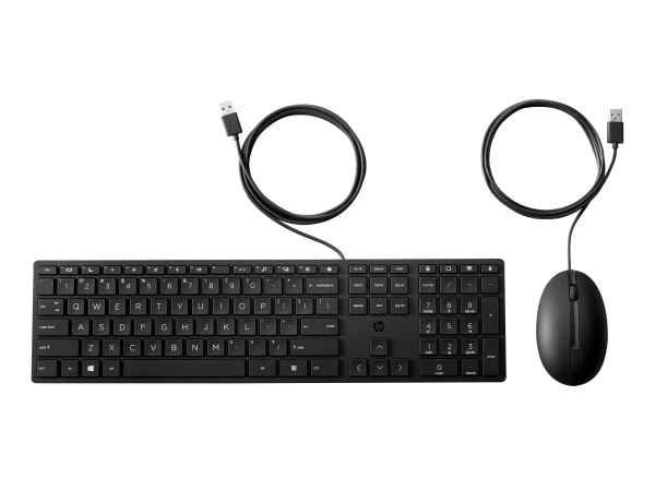 HP trådbunden 320MK-mus och -tangentbord för stationär dator, Kabel, USB, Membrantangentbrytare, Svart, Mus inkluderad