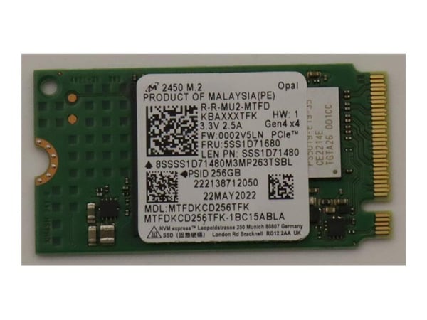 Micron - SSD - krypterat - 256 GB - inbyggd - M.2 2242 - PCIe 4.0 x4 - TCG Opal Encryption - för ThinkPad X12 Detachable 20UV, 20UW