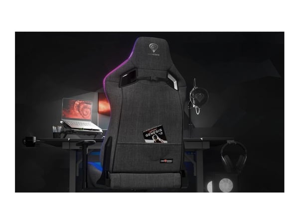 Genesis Trit 660 RGB - Spillestol - ergonomisk - liggestol - armlener - T-formet - tipping - roterende - stoff - svart, grå
