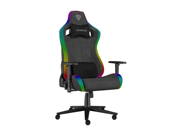 Genesis Trit 660 RGB - Spillestol - ergonomisk - liggestol - armlener - T-formet - tipping - roterende - stoff - svart, grå