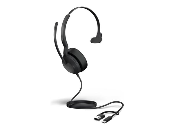 Jabra Evolve2 50 MS Mono - Hodesett - on-ear - kablet - aktiv støydemping - USB-C, USB-A - Certified for Microsoft Teams