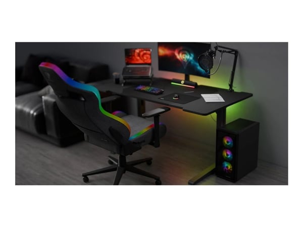 Genesis Trit 660 RGB - Spillestol - ergonomisk - liggestol - armlener - T-formet - tipping - roterende - stoff - svart, grå