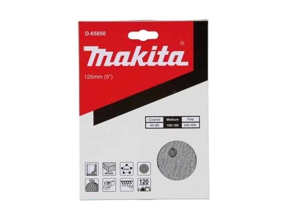 Makita - Slipeark - for tre, polyvinylklorid (PVC), painted surfaces - 10 deler - rund - grovkorn: 120 - 125 mm x 125 mm