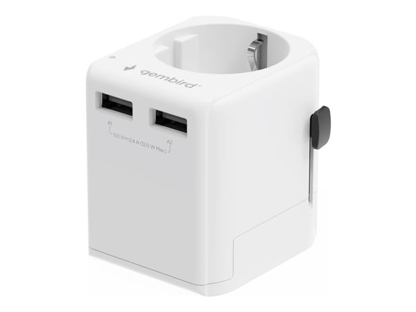 Gembird - Strømkontaktsadapter med USB-ladeadapter - type B, Type G, Type I (P) til USB, type F, Type E, Type C (R) - AC 100-250 V - 10 A - jordet ...