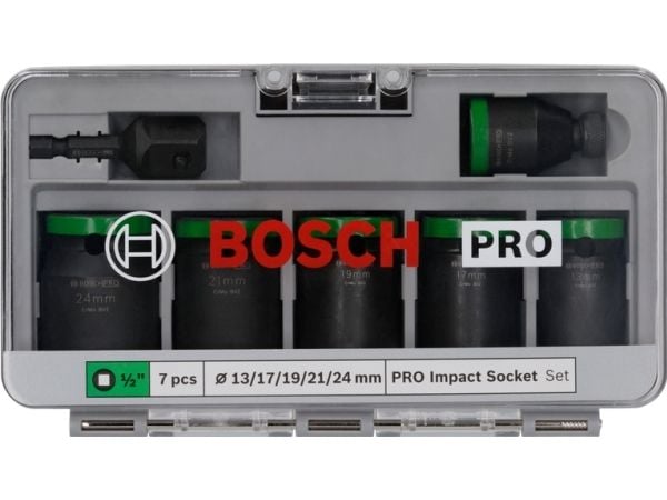 Bosch 2 608 003 032, Støpselsett, 1/2", Metrisk, 6 hoder, 13,17,19,21,24 mm, 39 mm
