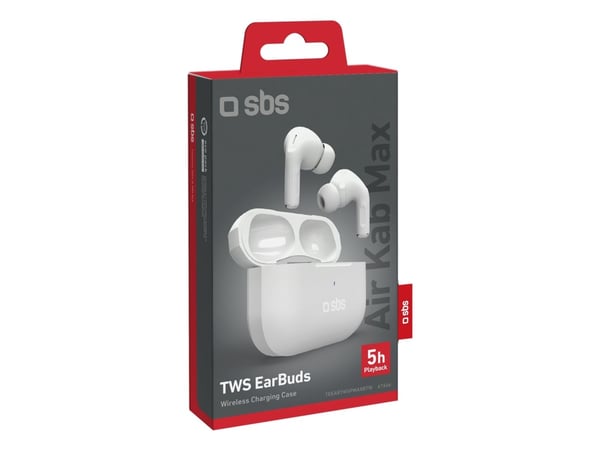 SBS Air Kab Max, True Wireless Stereo (TWS), 20 - 20000 Hz, Samtaler/musikk, 50 g, Hodesett, Hvit