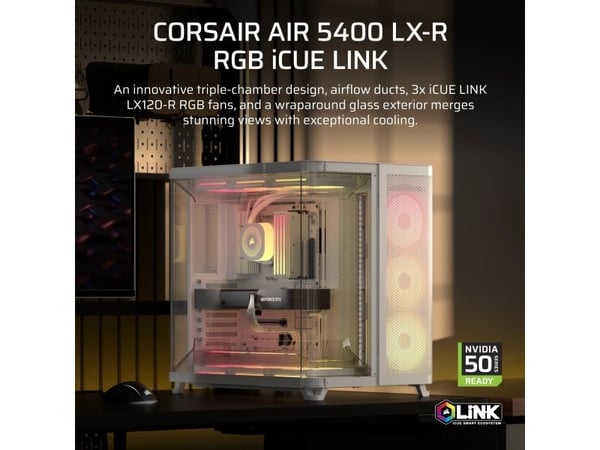 CORSAIR iCUE LINK AIR 5400 LX-R RGB - Mid tower - utvidet ATX (E-ATX) - sidepanel med vindu (herdet glass) - ingen strømforsyning (ATX) - hvit - US...