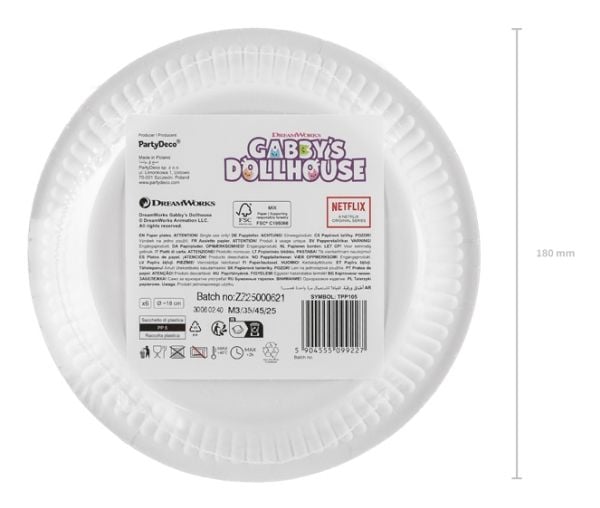 PartyDeco TPP105, Plate, Rund, Papir, Rosa, Bilde, 6 stykker