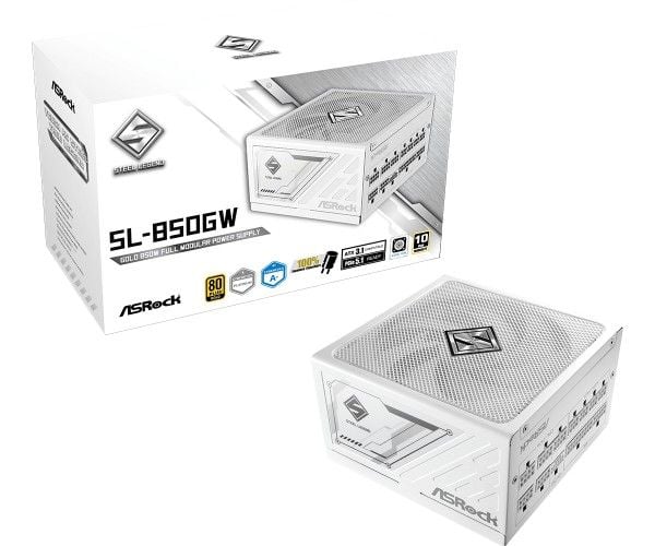 ASRock Steel Legend SL-850GW strømforsyning 850 W 80 PLUS Gold, hvit