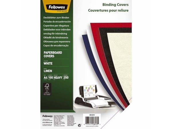 Omslag, Fellowes hvid, 210x297mm, Karton pakke a 100 stk, FSC Mix Credit