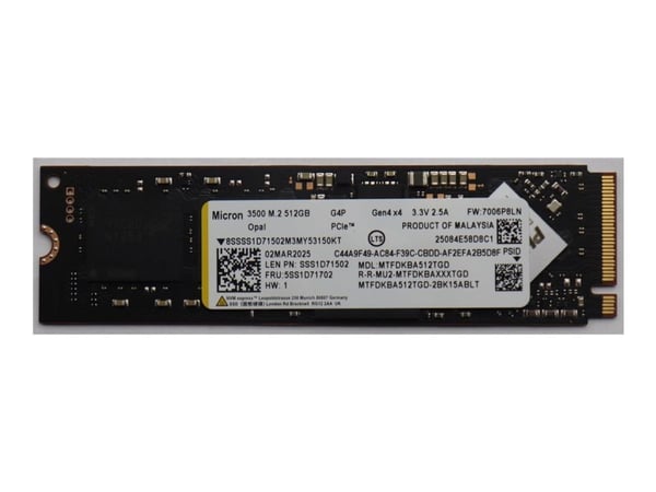 Micron - SSD - krypterat - 512 GB - inbyggd - M.2 2280 - PCIe 4.0 x4 - TCG Opal Encryption - för ThinkPad P14s Gen 6 21QL, 21QM, 21RV; ThinkStation...
