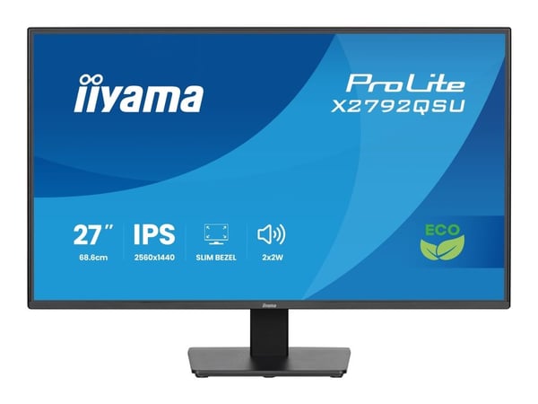 iiyama ProLite X2792QSU-B1 - LED-skjerm - 27" - 2560 x 1440 WQHD @ 70 Hz - IPS - 350 cd/m² - 1000:1 - 5 ms - HDMI, DVI, DisplayPort - høyttalere - ...
