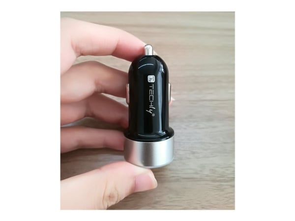 TECHly - Bilstrømadapter - 24 watt - 4.8 A - 2 utgangskontakter (USB) - svart og grå