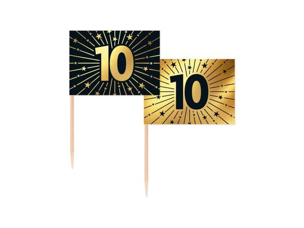 Guld og sort kageflag 10, 50 stk Guld og sort kageflag 10, 50 stk