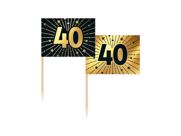Guld og sort kageflag 40, 50 stk