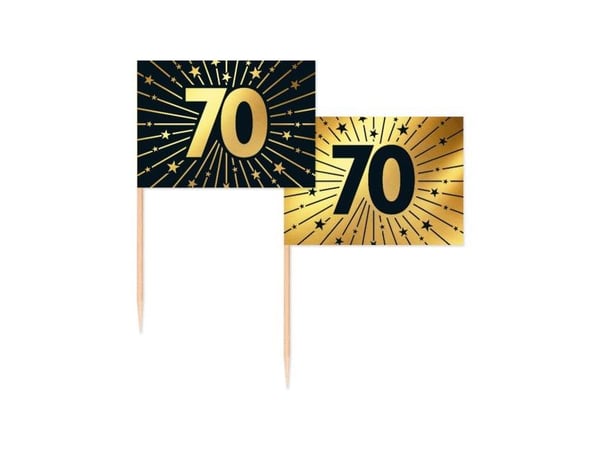 Guld og sort kageflag 70, 50 stk