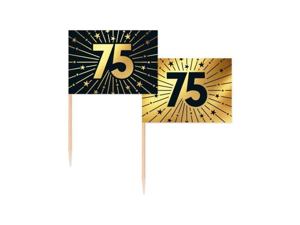 Guld og sort kageflag 75, 50 stk