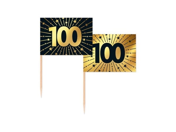 Guld og sort kageflag 100, 50 stk