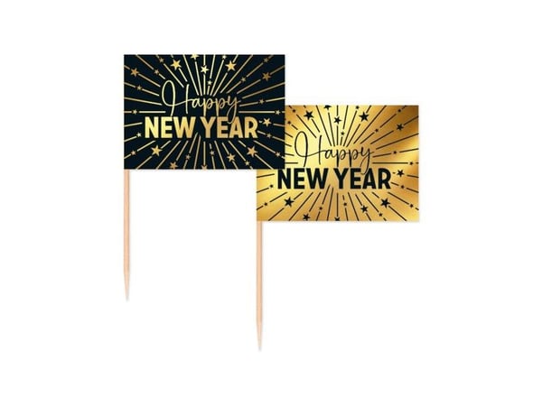 Happy New Year tårtpinnar/folieflaggor, 50 st