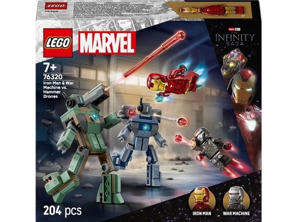 LEGO 76320 rakennussarja Iron Man & War Machine vs. Hammer Drones, 204 osaa