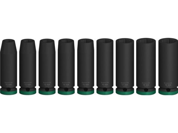 Bosch 2 608 003 039, Hylssats, 1/2", Metrisk, 9 huvuden, 10,12,13,14,15,16,17,18,19 mm, 77 mm