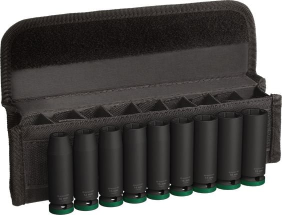 Bosch 2 608 003 039, Hylssats, 1/2", Metrisk, 9 huvuden, 10,12,13,14,15,16,17,18,19 mm, 77 mm